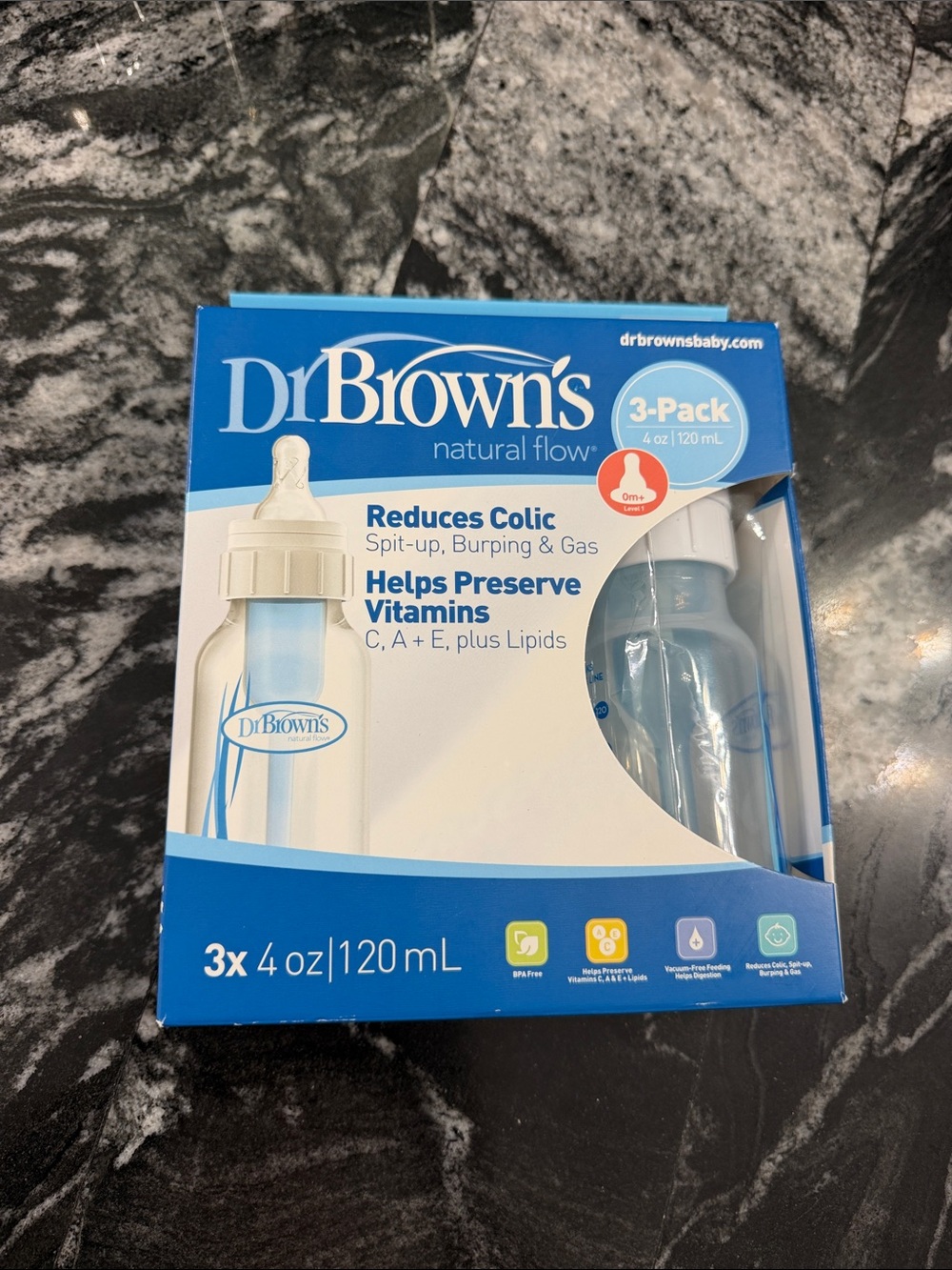 Natural Flow 3-Pack Baby Bottles - Clear/Blue